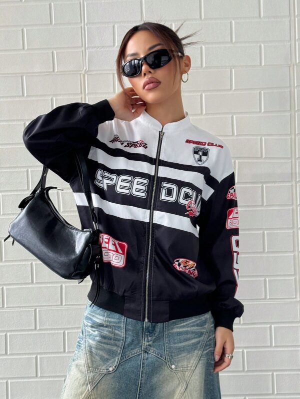 Campera Bomber Letras Contraste con Hombros Caídos - Image 9