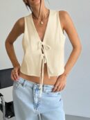 Blusa de Lino Sin Mangas con Lazo Frontal