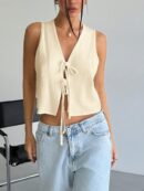 Blusa de Lino Sin Mangas con Lazo Frontal