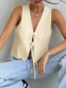 Blusa de Lino Sin Mangas con Lazo Frontal