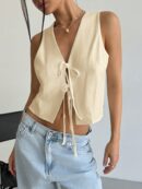 Blusa de Lino Sin Mangas con Lazo Frontal