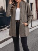 Chaqueta Midi Casual de Cuello Alto para Mujer
