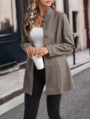 Chaqueta Midi Casual de Cuello Alto para Mujer