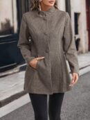 Chaqueta Midi Casual de Cuello Alto para Mujer