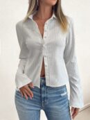 Camisa a Rayas de Manga Larga para Mujer Estilo Casual