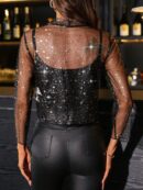 Chaqueta Negra Corta de Malla Elegante para Mujer