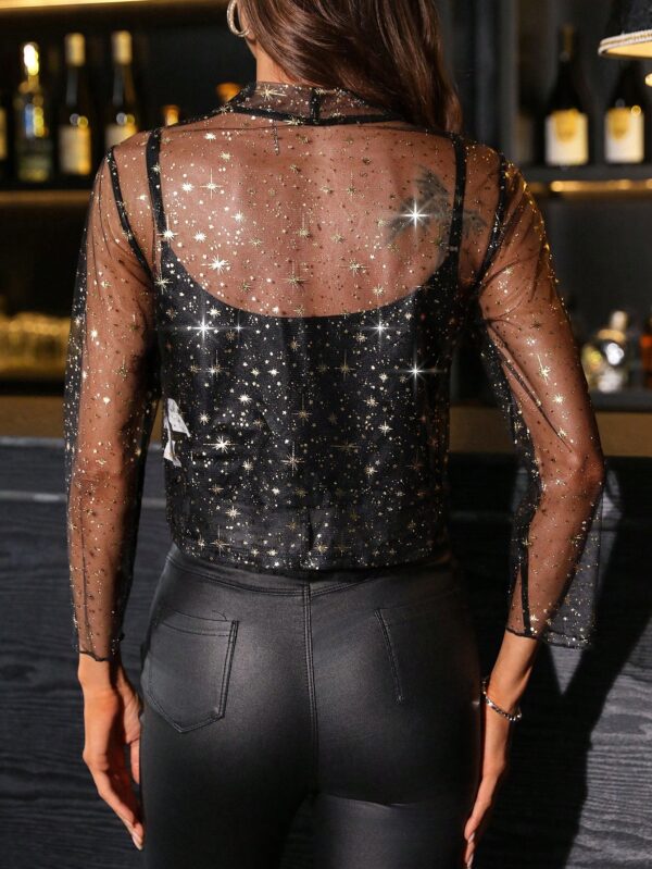 Chaqueta Negra Corta de Malla Elegante para Mujer - Image 16