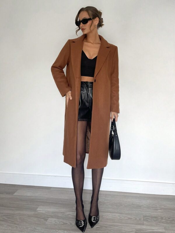 Abrigo Largo de Lana en Gris Oscuro para Mujer - Image 21