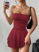 Vestido Mini Strapless Sexy con Estampado de Leopardo y Dobladillo Volante Doble