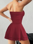 Vestido Mini Strapless Sexy con Estampado de Leopardo y Dobladillo Volante Doble