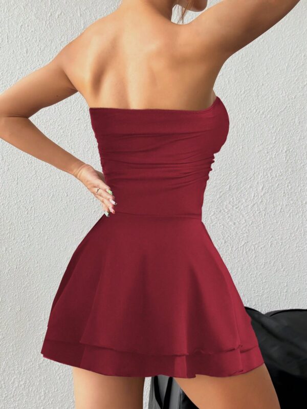 Vestido Mini Strapless Sexy con Estampado de Leopardo y Dobladillo Volante Doble - Image 8
