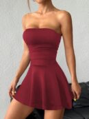 Vestido Mini Strapless Sexy con Estampado de Leopardo y Dobladillo Volante Doble
