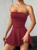 Vestido Mini Strapless Sexy con Estampado de Leopardo y Dobladillo Volante Doble