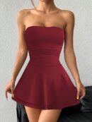 Vestido Mini Strapless Sexy con Estampado de Leopardo y Dobladillo Volante Doble