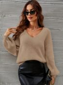 Sweater V-Neck con Hombros Caídos Estilo Francés