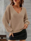 Sweater V-Neck con Hombros Caídos Estilo Francés