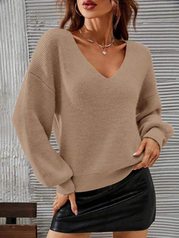 Sweater V-Neck con Hombros Caídos Estilo Francés - Image 35
