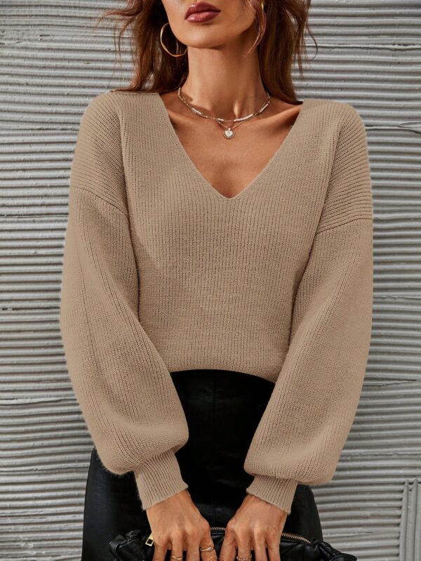 Sweater V-Neck con Hombros Caídos Estilo Francés - Image 36