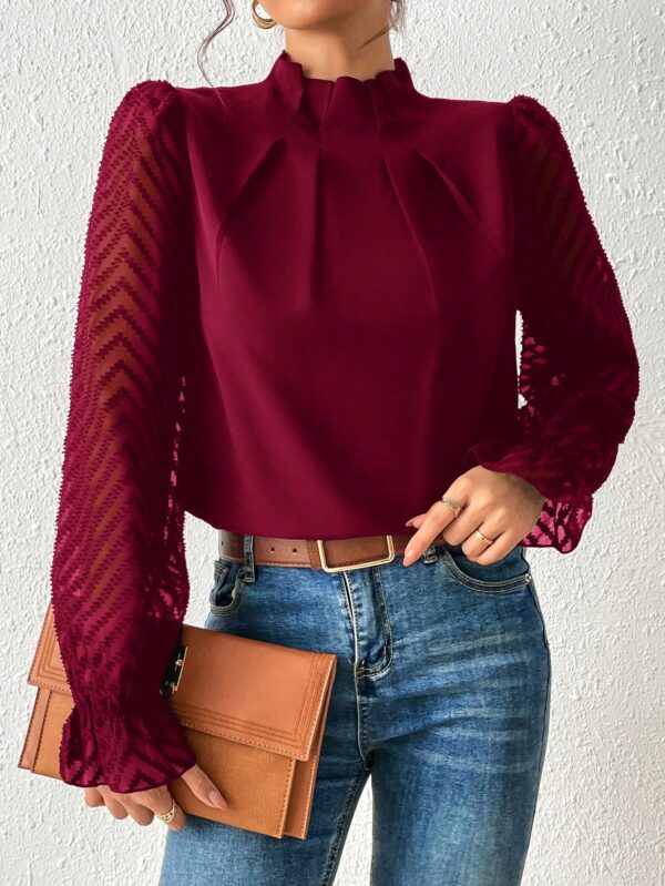 Blusa Elegante de Manga Larga con Cuello Volado y Detalles Plegados - Image 12