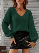 Sweater V-Neck con Hombros Caídos Estilo Francés