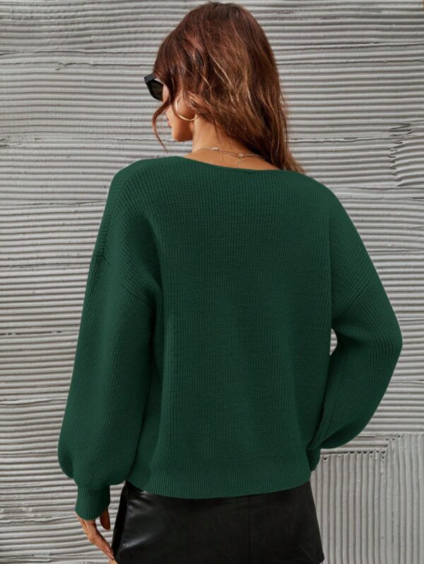 Sweater V-Neck con Hombros Caídos Estilo Francés - Image 68