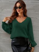 Sweater V-Neck con Hombros Caídos Estilo Francés