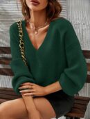 Sweater V-Neck con Hombros Caídos Estilo Francés