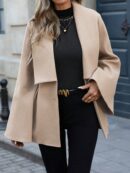 Abrigo Elegante de Estilo Francés con Cuello V y Cintura Envolvente