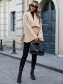 Abrigo Elegante de Estilo Francés con Cuello V y Cintura Envolvente