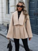 Abrigo Elegante de Estilo Francés con Cuello V y Cintura Envolvente