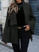 Abrigo Elegante de Estilo Francés con Cuello V y Cintura Envolvente