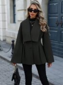 Abrigo Elegante de Estilo Francés con Cuello V y Cintura Envolvente