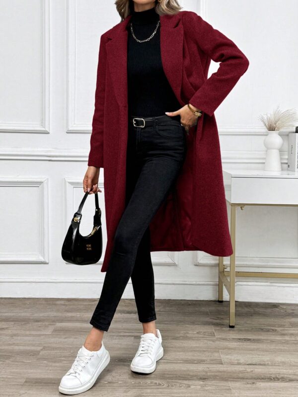 Abrigo Largo de Lana en Gris Oscuro para Mujer - Image 28