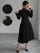 Abrigo Elegante Cuello Alto y Botones Estilo Chino