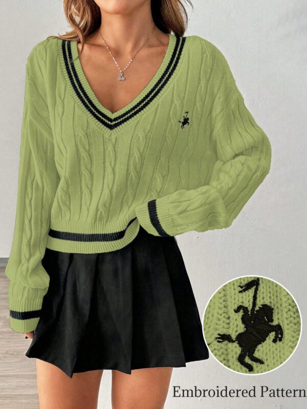 Sweater a Rayas con Cuello en V y Manga Larga - Image 26
