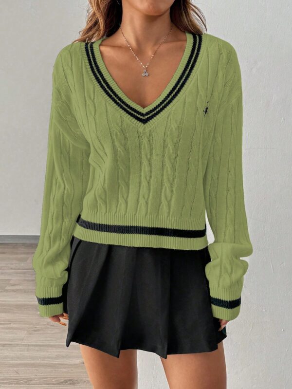 Sweater a Rayas con Cuello en V y Manga Larga - Image 30