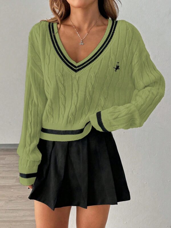 Sweater a Rayas con Cuello en V y Manga Larga - Image 31