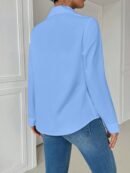 Blusa Casual Blanca de Manga Larga con Cuello y Bolsillo