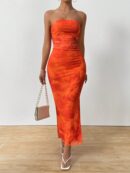 Vestido Strapless Tie Dye con Abertura Lateral y Ruched