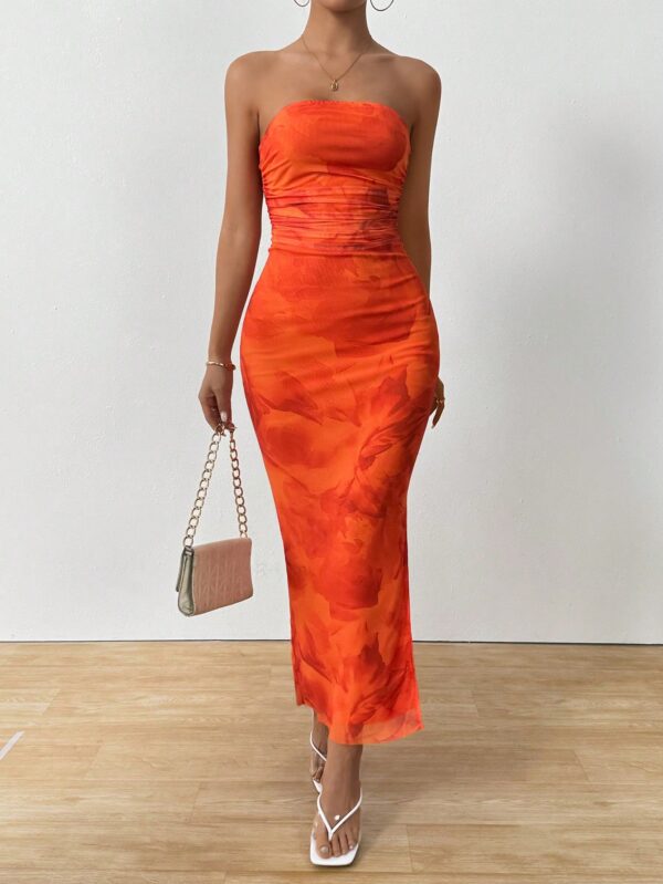 Vestido Strapless Tie Dye con Abertura Lateral y Ruched - Image 86