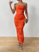Vestido Strapless Tie Dye con Abertura Lateral y Ruched