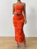 Vestido Strapless Tie Dye con Abertura Lateral y Ruched