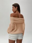 Sweater Elegante de Hombros Descubiertos con Detalle de Anillo