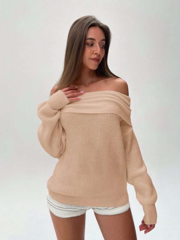 Sweater Elegante de Hombros Descubiertos con Detalle de Anillo - Image 45