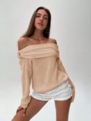 Sweater Elegante de Hombros Descubiertos con Detalle de Anillo