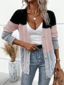 Cardigan Tejido Tricolor con Botones y Cuello en V