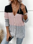 Cardigan Tejido Tricolor con Botones y Cuello en V