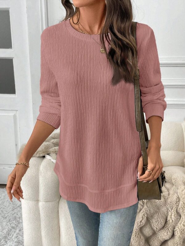 Sudadera Cómoda Casual con Textura Waffle y Dobladillo Asimétrico - Image 34