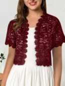 Bolero Shrug Casual de Verano con Encaje Camellia y Manga Corta
