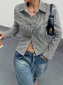 Camisa a Rayas de Manga Larga para Mujer Estilo Casual